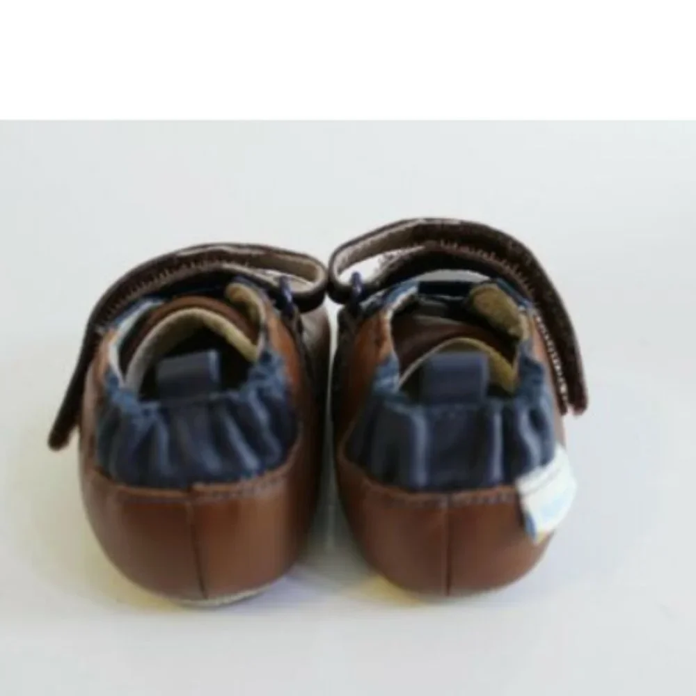 Robeez Brown Navy Leather Crib Shoes Infant Size 2
